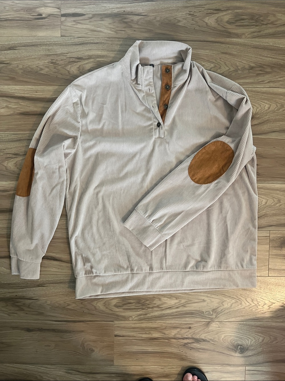 Light Beige Pullover with Tan Elbow Patches